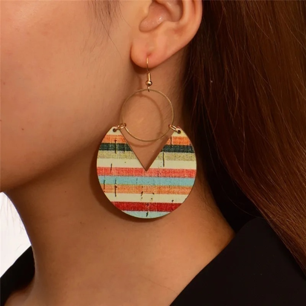 Boho Geometric earrings pattern hook drop copper - Picture 2 of 3